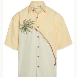 Bamboo Cay Mens XXL Tropical Palm Tree Embroidered Short Sleeve Button Up Shirt